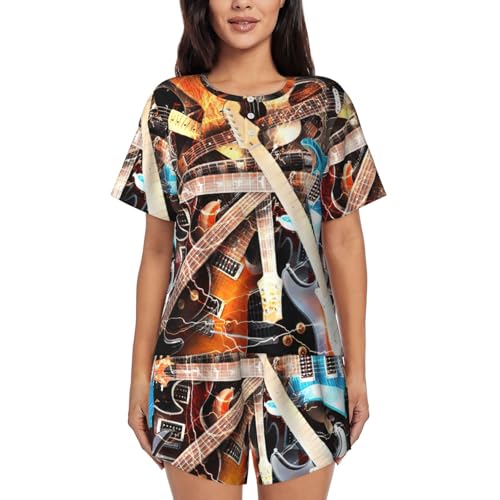 Pyjama guitare femme ensemble haut de gamme en textile fluide doux et élégant