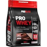 Pro Whey Protein Powder 1kg - Chocolate | 33 Servings, 22g Protein & 5.9g BCAAs per Serving | Muscle Support | No Added Sugar, Low Fat & Carbs | Vegetarian by PROELITE