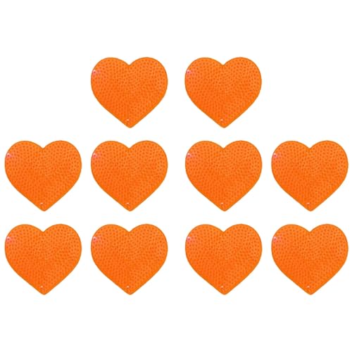 mancyz Heart Sequin Patches, 10 Pack Iron-on & Sew-on Appliques, Shiny Orange Polyester Hearts for DIY Clothing, Bags, Hats, Modern Style Embroidered Decorations, 3.35 Inch