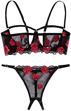 SweatyRocks Women’s 2 Piece Lingerie Set Sheer Lace Underwire Bralette Bra and Shorts