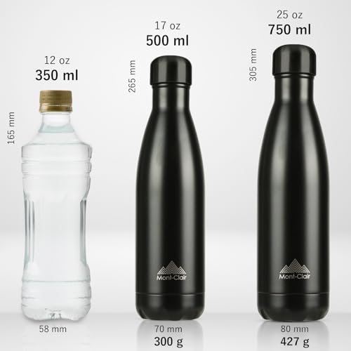 Mont-Clair l'O Trinkflasche Edelstahl - Thermosflasche - BPA-freie - Water Bottle, Edelstahl trinkflasche 500ML - 24h Kalt & 12h Warm - Trinkflasche Auslaufsicher - Schwarz