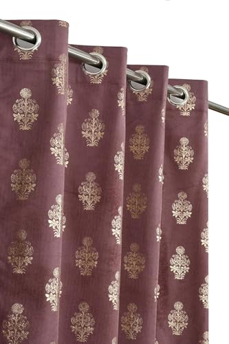 Image of Premium Velvet Long Door Curtains 9 Feet Long, Golden Foil Matka Design Room Darkening Curtains, Thermal Insulated Parda 4 Feet X 9 Feet (48 inch X 108 Inch) - 1 Pcs Wine Colour