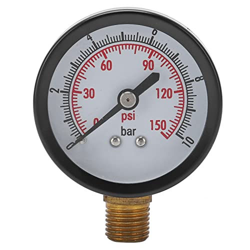 G1/4in Connection Pressure Gauge Liquid Monitoring, Brass Alloy Steel Liquid Filled Water Pressure Test Gauge 0‑10 Bar 0‑150 Psi for Homes, Factories, Laboratories