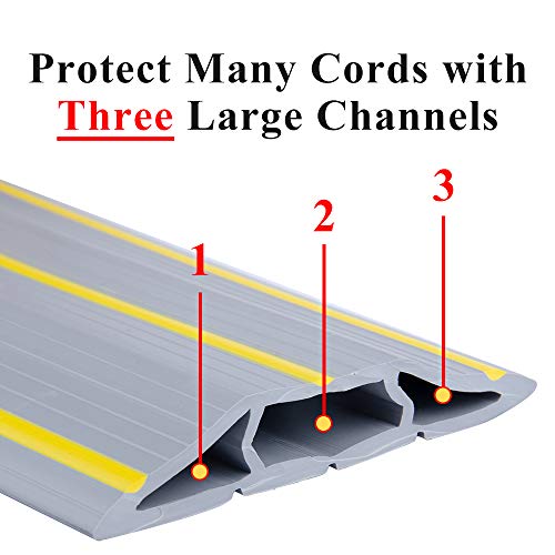 Image of 10Ft Cord Cover Heavy Duty Cable Protector 3 Channels Contains Cords Cables and Wires Easy to Unroll-Conceal Wires of Home Office Warehouse Workshop Concerts or Other Outdoors Surround (Gray-10Ft)