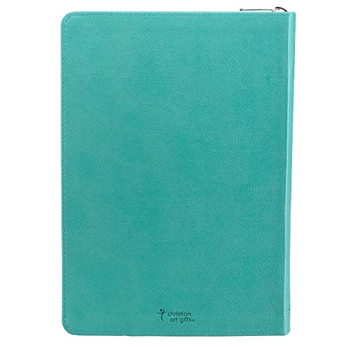 Classic Faux Leather Journal I Can Do Everything Philippians 4:13 Bible Verse Teal Inspirational Notebook, Lined Pages W/Scripture, Ribbon Marker, Zipper Closure #TOP4