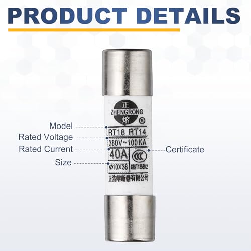 Fusible à fusion rapide 380V 40A en céramique sourcing map pour la protection de micro-ondes
