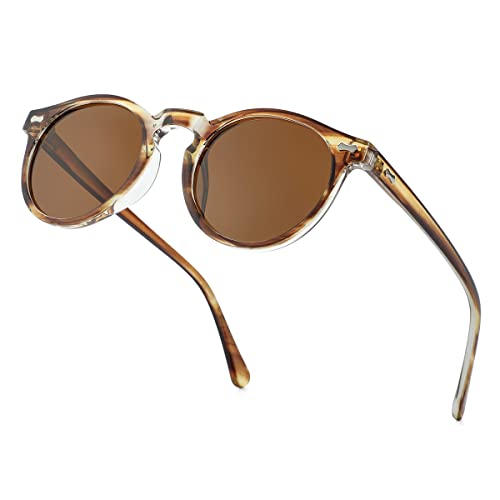 Image of Gleyemor Vintage Polarized Sunglasses for Men Round Sunglasses UV400 Protection Retro Hand-crafted Acetate Frame