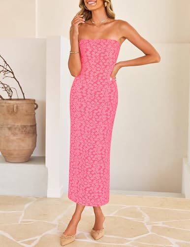Image of ZESICA Women's 2026 Summer Floral Strapless Bodycon Midi Dress Off Shoulder Beach Formal Cocktail Wedding Guest Long Dresses