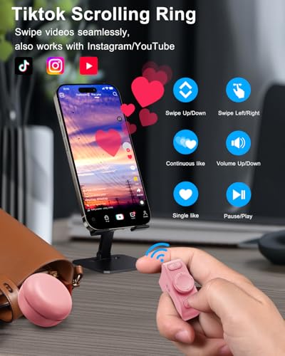Image of [New Upgrade, Easy to Use] TikTok Scrolling Ring Remote Control, Camera Shutter Remote, Wireless Bluetooth Scrolling Ring for iPhone, iPad, iOS, Android - Light Pink