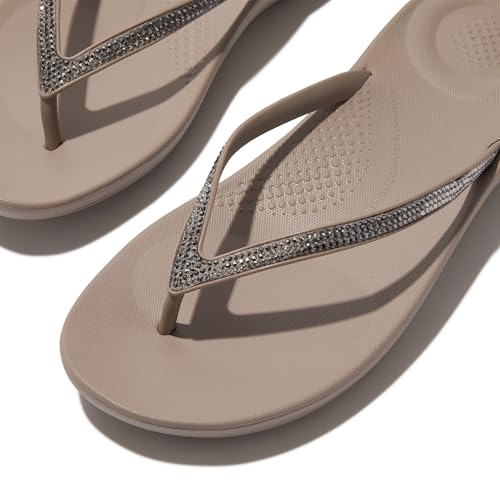 Image of FitFlop Womens iQushion Sparkle Ergonomic Flip Flops for Walking, Lightweight Waterproof Cushioned Thong Sandals for Women with Non Slip Bottom and Arch Support | Lightweight Waterproof Walking Sandals w /Cushioned Comfort & Arch Support