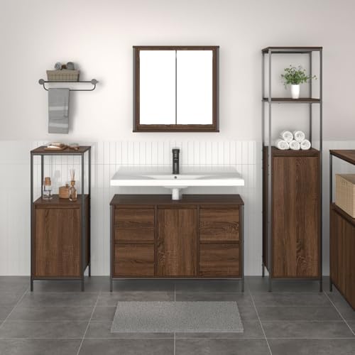 Homgoday Conjunto de Muebles de Baño de 3 Piezas - Roble Marrón Madera Elaborada Gabinete de Baño,Auxiliar de Madera, Gabinete de Almacenamiento,para Sala de Estar, Cocina, Entrada