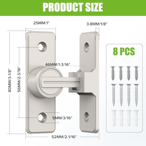 Image of Barn Door Lock Hardware, Heavy Duty 90 Degree Flip Latch Privacy Lock, Zinc Alloy Sliding Barn Door Latch for Bathroom, Bedroom, Closet, Garage, Shed and Gate (Nickel-2PCS)