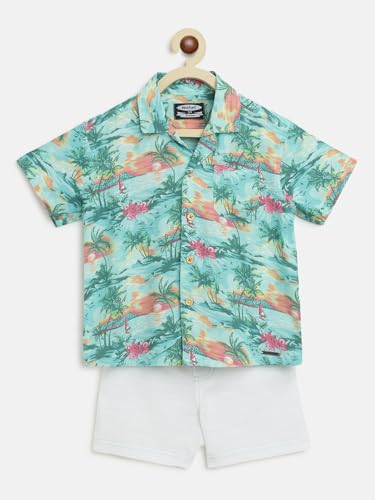 Image of Nautinati Boys Printed Collared Shirt with Shorts Clothing Set | Age 1-5 Years