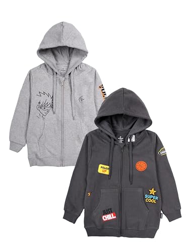 Image of KiddoPanti Boys Solid Cotton Full Sleeve Zip-Up Front Open Hooded Sweatshirt