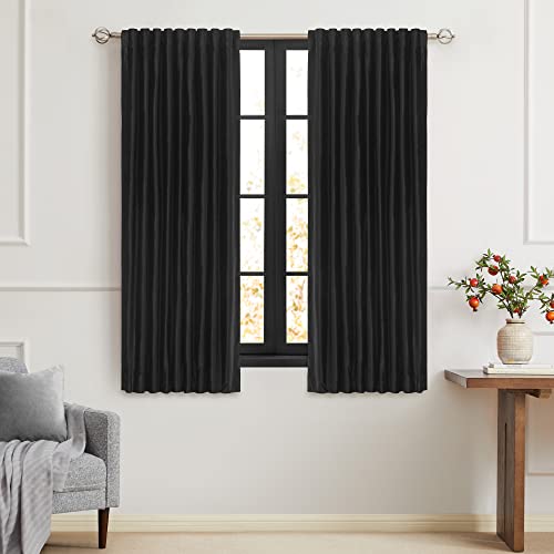 Image of PRIMROSE Black Curtains 63 inch for Living Room Velvet Drapes Blackout Rod Pocket Back Tab Window Treatment Semi Room Darkening Decor Curtains for Bedroom Set of 2 Panels
