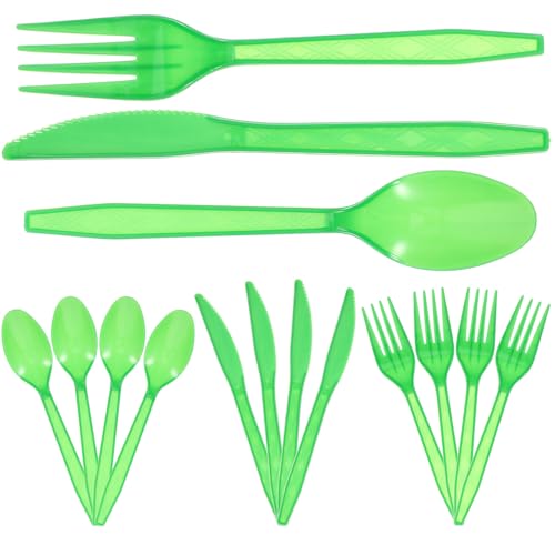 AUTSUPPL 一次使い捨てパーティーカトラリー 深緑色プラスチック製フォーク スプーン ナイフ各 合計点 ホーム レストラン ケータリング向け