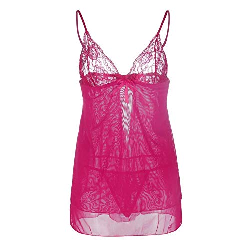 Lingerie érotique féminine rose fuchsia en taille XXL avec nuisette en dentelle