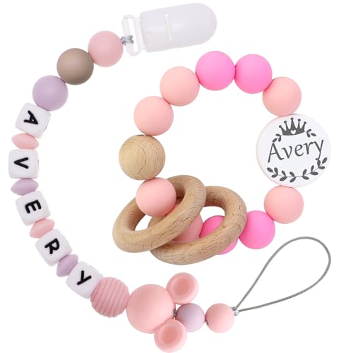 Handmade Custom Pacifier Chains And Custom Teether Rattles, Unique Newborn Gift for Birthdays, Custom Baby Boy Pacifier Clip Name (Crown-A)