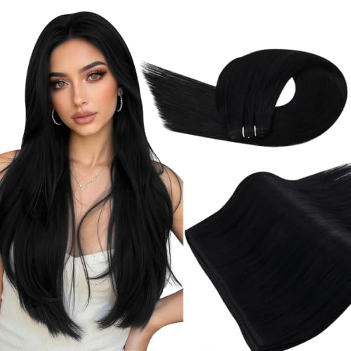 Image of Ugeat Sew in Hair Extensions Real Human Hair, Human Hair Weft Extensions Jet Black, Real Hair Extensions Sew in 18 Inch 100g, Reusable