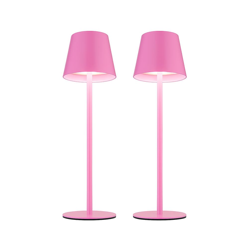 Außenleuchte Tischlampe Akku Tischleuchte Touchdimmer Flaschenaufsatz CCT, pink, USB-C, LED 3W 200Lm warm-kaltweiß, DxH 11,5x36 cm, 2er Set