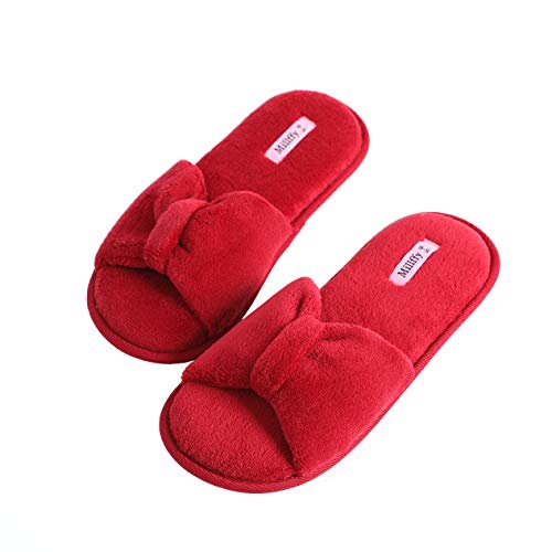 Millffy Women's Memory Foam Open Toe Slide Slippers with Cute Bow and Cozy Terry Lining Slip-on House Shoes SPA Sandals