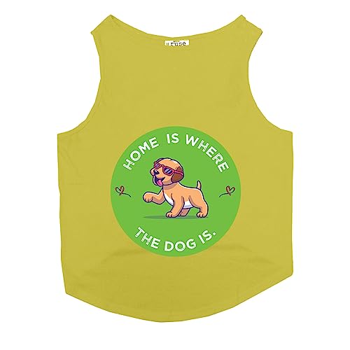 Image of Ruse Home is Where the Dog is Printed Dog Round Neck Sleeveless Vest Tank T-Shirt /Tees Apparel /Clothes /Tees Gift for Dogs (Yellow /XXS (Chihuahuas, Papillons)