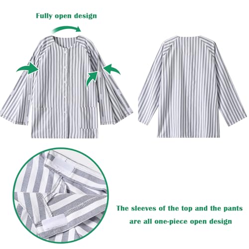 Image of Aylashine Long-Sleeved Bedridden Pajamas Set, Hospital Gowns,Bedridden Patient Clothing,Tear Away Patient Clothes