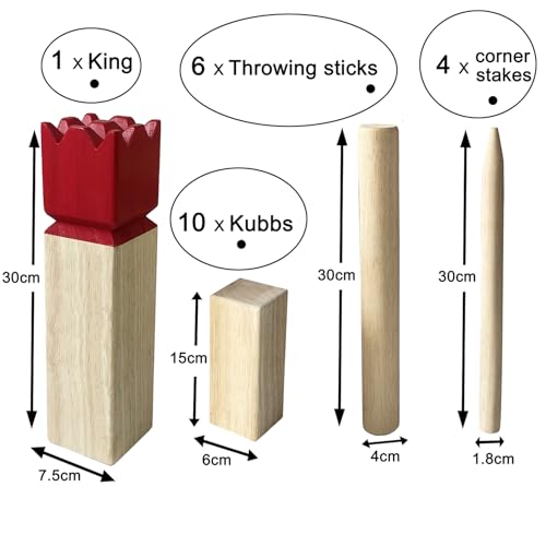 Kubb Spiel-Wurfspiel- Hartholz Wikinger Spiel-Premium Kautschukholz Hinterhof-Wurfspielzeug (mit Tragetasche, Regulation Size)