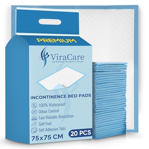 Lot de 20 alèses de lit jetables pour incontinence - 75 x 75 cm - Protection hygiénique et languettes autocollantes - Protecteurs de lit pour enfants et...