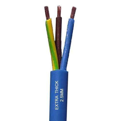 Image of EXTRA THICK 2.5mm Arctic Blue 3 Core 25 Amp Electrical Cable Flex 3 Core Caravan, Camping, General Home or Industrial Use, Power Tools Heavy Duty (2 Metre)