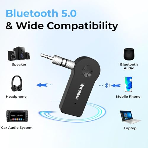 Image of TECHONTO Bluetooth 4.2 Receiver & Hands-Free Car Kit - Wireless 3.5mm Aux Adapter for Music Streaming in Car Stereos, Home Audio System, Headphones & Speaker- A2DP, 40ft Range