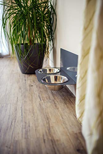 schmeck.bar Futterstation Futterbar erhöhter Futterspender kleine mittlere große schreckhafte Hunde mit Näpfen stabil hochwertig Wand (GRAU MATT, B: 480 x 212 x 262 mm - Napf 2X M)