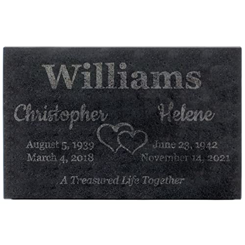 Image of PlaqueMaker Black Granite Memorial Headstone for Two Lost Loved - Great for Your Garden, Tree Dedication, or in a Cemetery. Includes Your Text and Select Clipart (14 x 9 x 2)