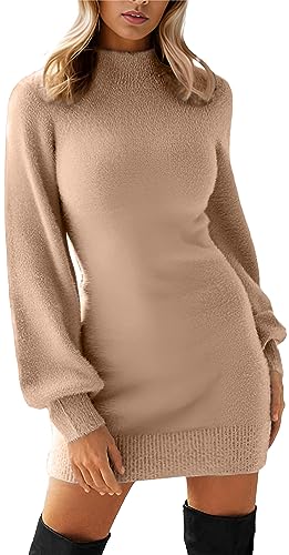 Image of GRECERELLE 2026 Womens Fall Winter Mock Neck Mini Pullover Sweater Dress | Long Sleeve Ribbed Knit Bodycon Fit for Parties Date Holidays Daily(XS-2XL)