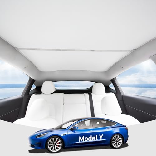 CHIYLE グラスルーフサンシェード Tesla Model Y 2020-2024年式対応、遮熱UVカット サンルーフシェード、Tesla Model Y アクセサリー 2020 2021 2022 2023 2024年式用(ベージュ)