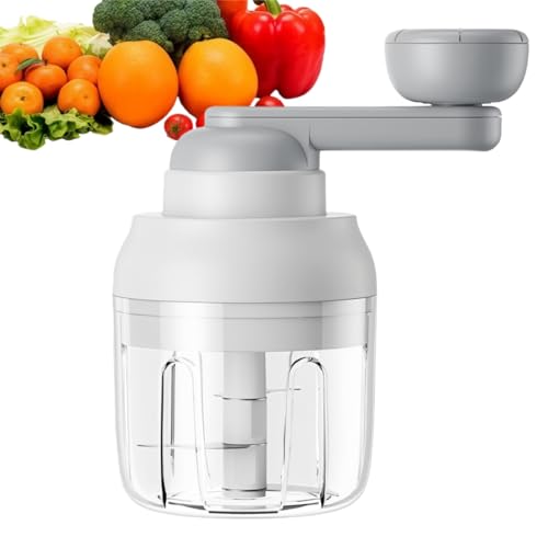 Image of Multi-Functional Manual Food Processor Vegetable Chopper, Hand-Powered handle Onion Chopper with Clear Container, Food Chopper for Vegetables Meat Fruits Nuts Herbs Onions,Ideal Gift (White)