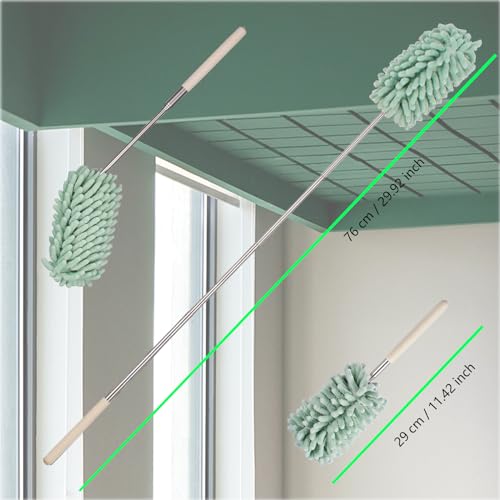 Image of Green Retractable Microfiber Duster for Cleaning Extendable Washable Hand Duster Feather Duster Cleaning Tool for Cleaning Office, Car, Window, Computer, Air Condition