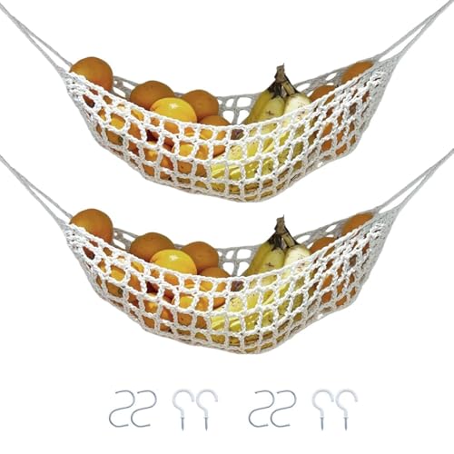 Cesta colgante de algodón artesanal para verduras y frutas con gancho 2