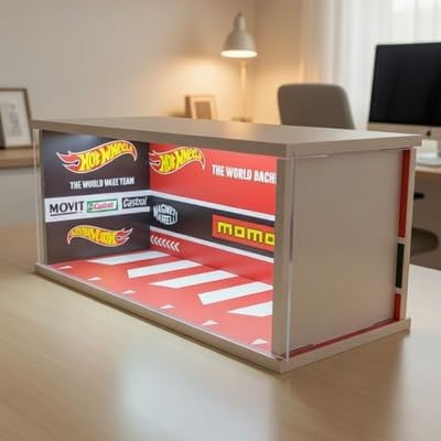 Image of Art Monk Premium Luxury Car Diorama Display Case with LED Lighting | MOMO Garage Theme | Wooden Diecast Car Display