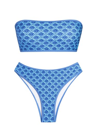 Image of ZAFUL Women's High Cut Bandeau Bikini Set Strapless Solid Color 2 Pieces Bathing Suit Swimsuit
