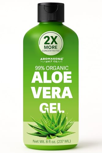 Aromasong 2X Concentrated Organic Pure Aloe Vera Gel for Face, Skin & Sunburn Relief - Cold-Pressed, Fast-Absorbing, No Sticky Residue - Vegan & Cruelty-Free