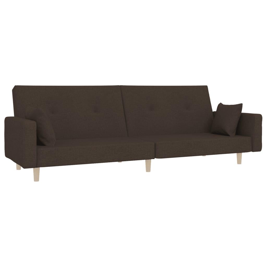 Sofá cama plegable de 2 plazas con 2 cojines en color marrón oscuro, sofá cama con marco de madera resistente para salón y oficina, sensación cómoda gracias a su funda de tela transpirable
