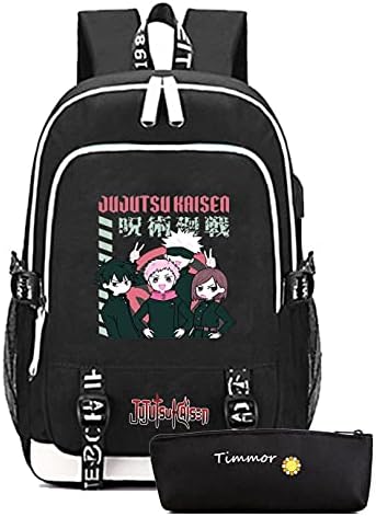 TIMMOR MAGIC Anime Jujutsu Backpack with USB Charging Port, School Bookbags Over 8 Years Old.(Black1)
