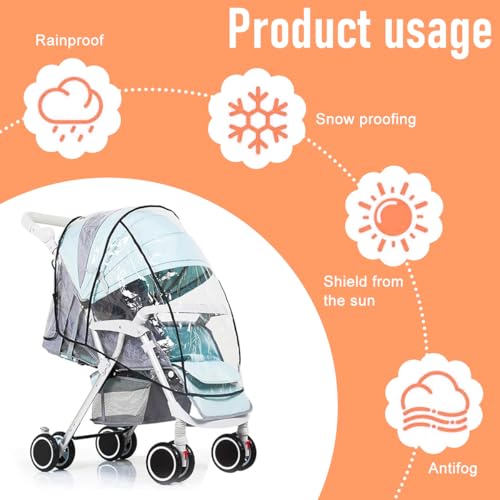 Image of SNOWIE SOFT Clear Cover for Baby Stroller Rain Cover Windproof Leakingproof EVA Shield Cover Outdoor Stroller Rain Cover Universal Baby Stroller Shield Dust Protective Cover for All Season