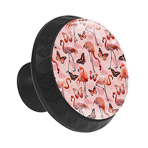 Boutons de meuble ronds design papillons et flamants roses 35 mm
