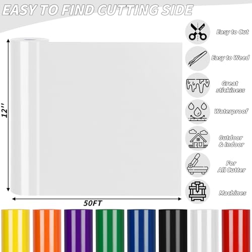Image of White HTV Vinyl Roll 12 inch x 50 FT, Heat Transfer Iron On Vinyl for T-Shirts