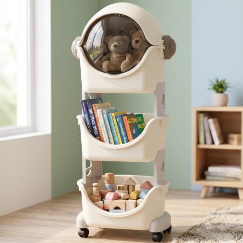 Image of TEX-RO 3 Layer Space Kids Toy Storage Organizer | Multi-Tier Toy Rack with Bookshelf, Astronaut & Spaceman Storage Cabinet for Toys, Books & Clothes