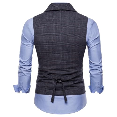 Men’S British Style Checkered Vest Double Breasted Slim Fit V-Neck Casual Business Suit Sleeveless Waistcoat3