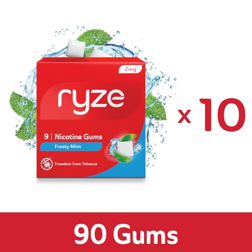 RYZE Nicotine Gum 2mg | Frosty Mint | Soft Chew, Easy on Throat, Sugar Free | Quitting Smoking, Tobbaco, Chewing | 9 Gums| Pack of 5