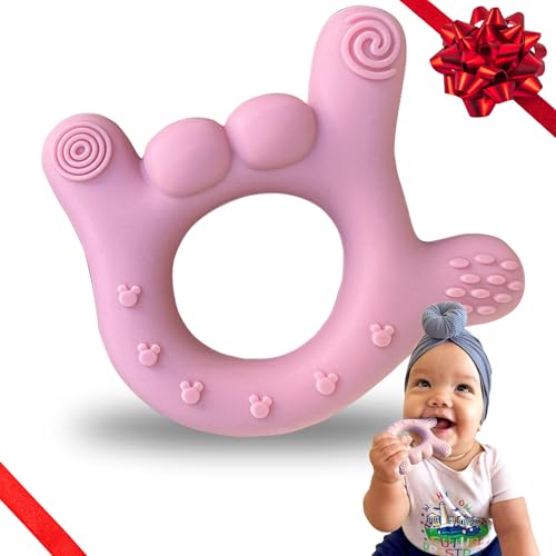 Image of I Love You Silicone Hand Teether, Teethers for Babies 3-6 Months, Soft Teething Toys 6-12 Months bpa Free, Massaging Teething Relief (Blush Pink)